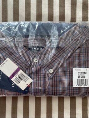IZOD Mens 2XL Burgundy Plaid Button Down Long Sleeve Shirt Big & Tall NWT